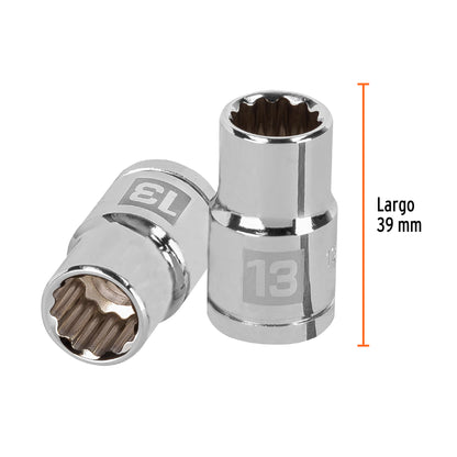 Dado de 13 Mm, 12 Puntas, Cuadro 1/2", Truper