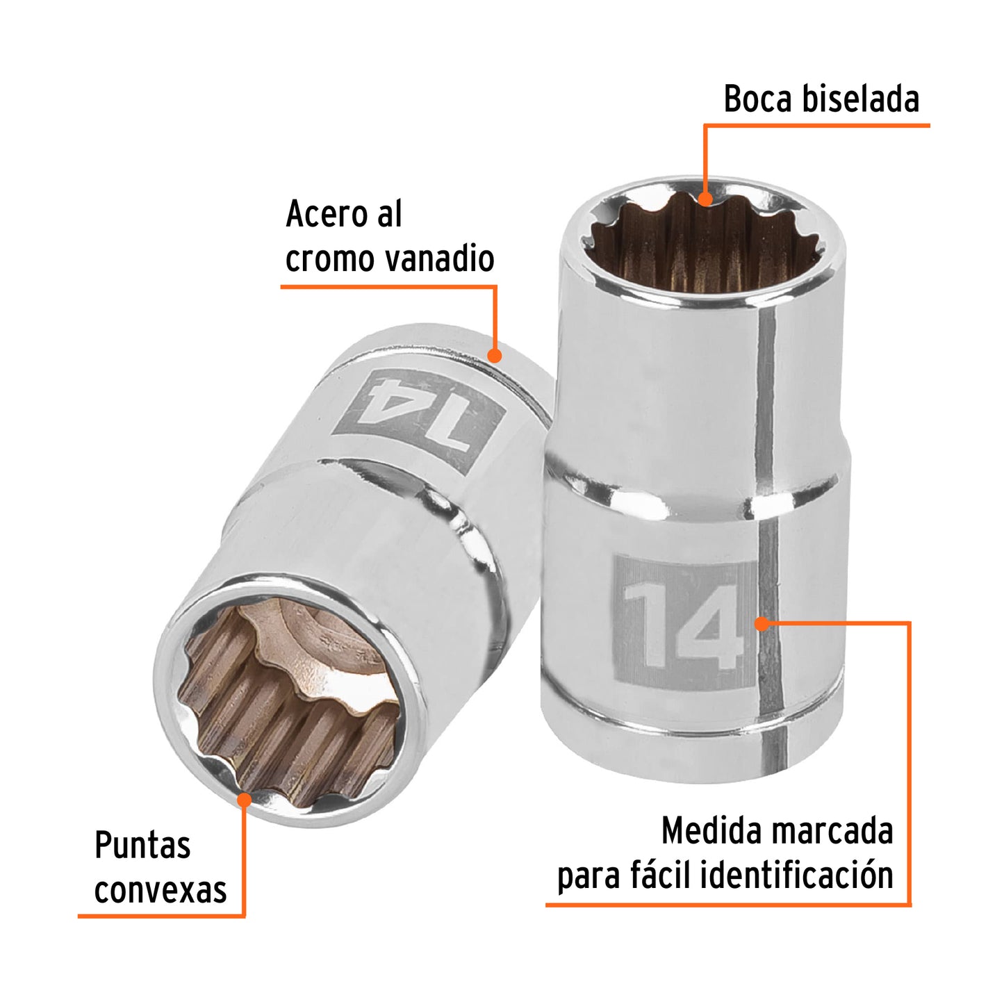 Dado de 14 Mm, 12 Puntas, Cuadro 1/2", Truper