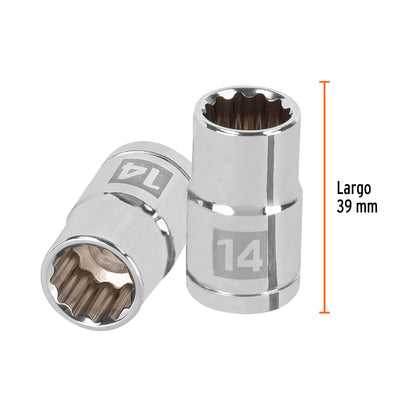 Dado de 14 Mm, 12 Puntas, Cuadro 1/2", Truper