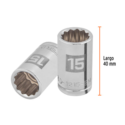Dado de 15 Mm, 12 Puntas, Cuadro 1/2", Truper