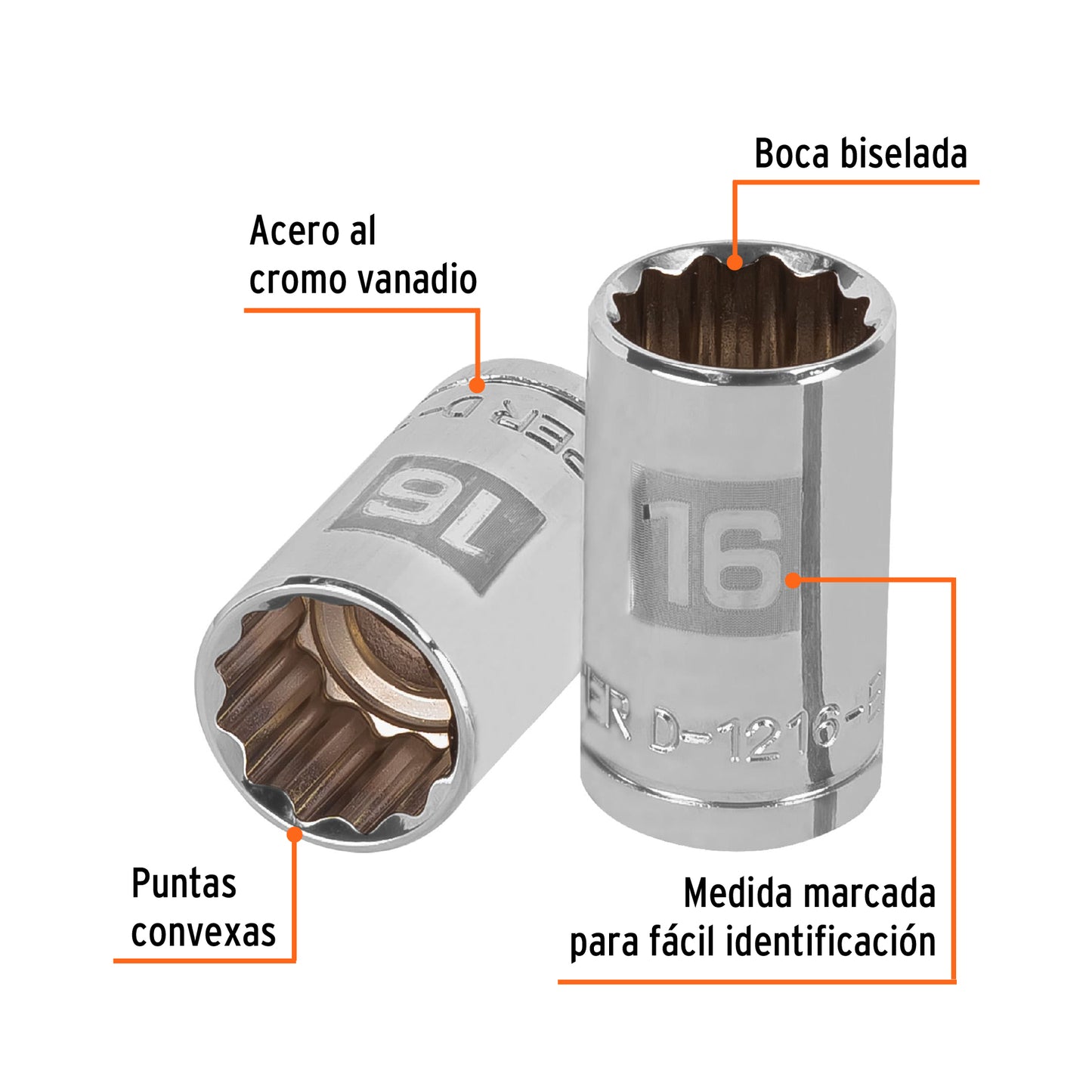 Dado de 16 Mm, 12 Puntas, Cuadro 1/2", Truper