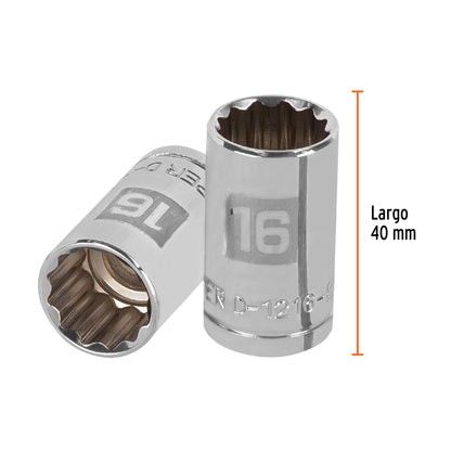Dado de 16 Mm, 12 Puntas, Cuadro 1/2", Truper