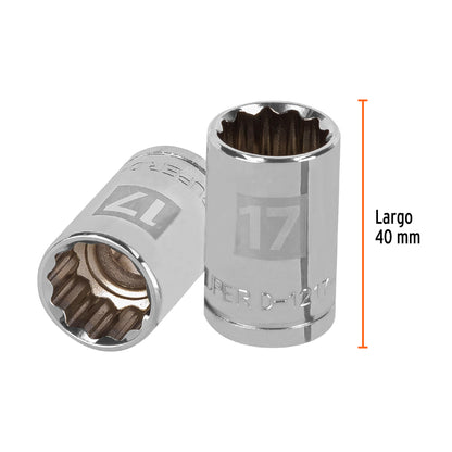 Dado de 17 Mm, 12 Puntas, Cuadro 1/2", Truper