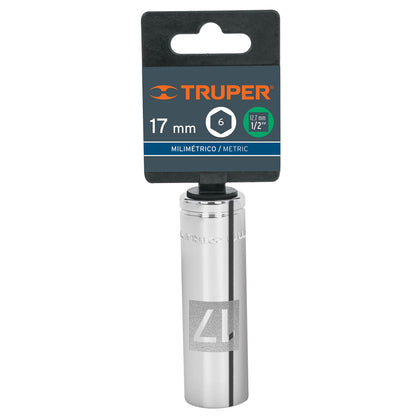 Dado Largo de 17 Mm, 6 Puntas, Cuadro 1/2", Truper