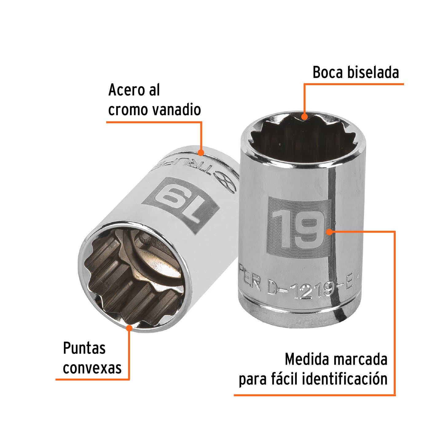 Dado de 19 Mm, 12 Puntas, Cuadro 1/2", Truper