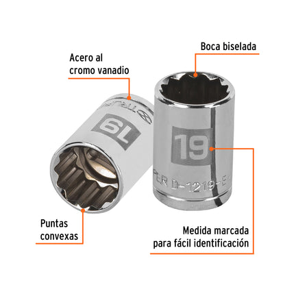 Dado de 19 Mm, 12 Puntas, Cuadro 1/2", Truper