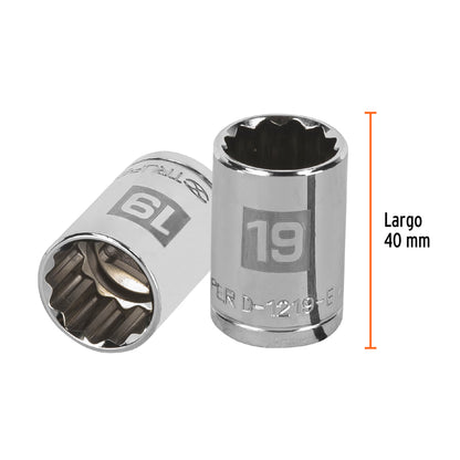 Dado de 19 Mm, 12 Puntas, Cuadro 1/2", Truper