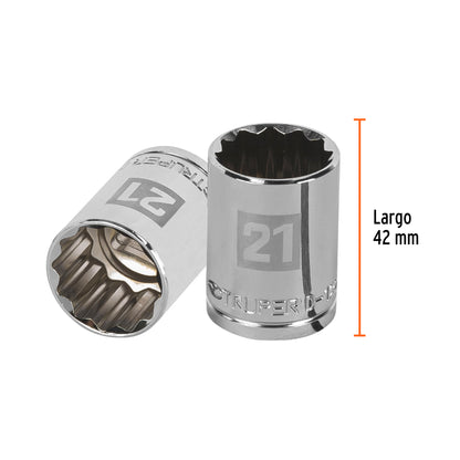 Dado de 21 Mm, 12 Puntas, Cuadro 1/2", Truper