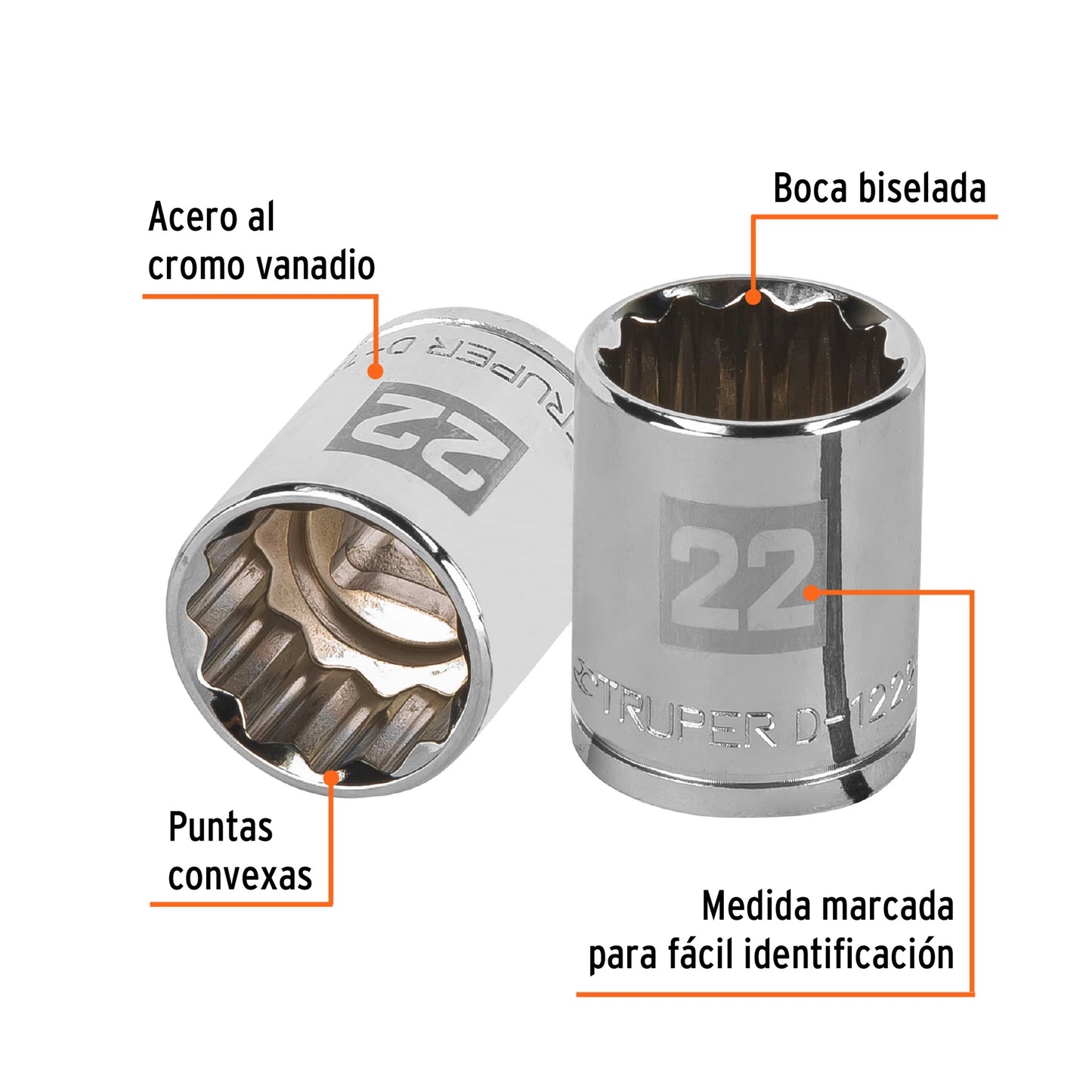 Dado de 22 Mm, 12 Puntas, Cuadro 1/2", Truper
