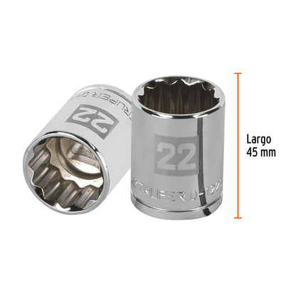 Dado de 22 Mm, 12 Puntas, Cuadro 1/2", Truper