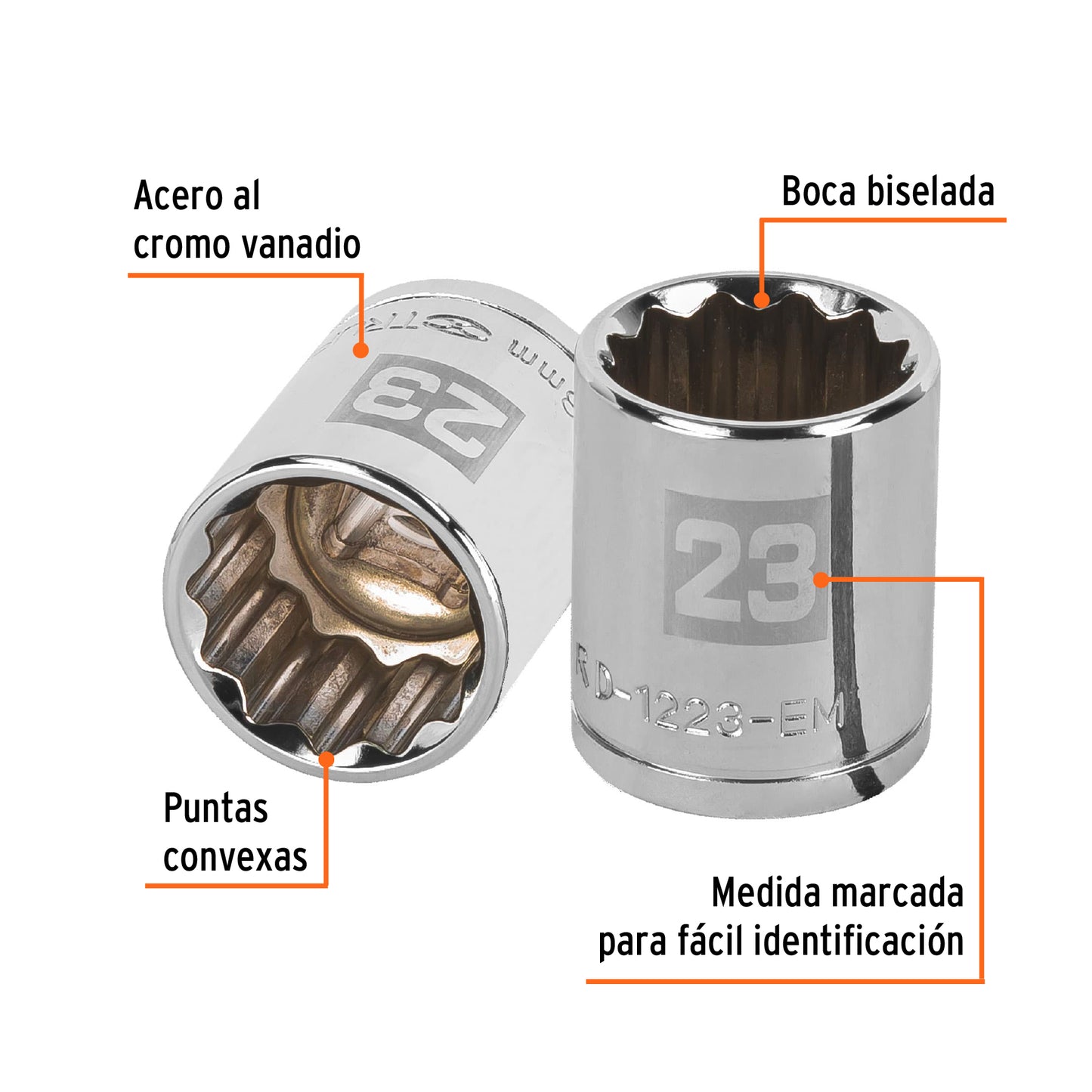 Dado de 23 Mm, 12 Puntas, Cuadro 1/2", Truper