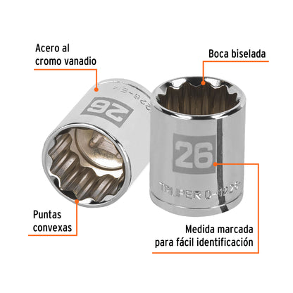 Dado de 26 Mm, 12 Puntas, Cuadro 1/2", Truper