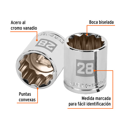 Dado de 28 Mm, 12 Puntas, Cuadro 1/2", Truper