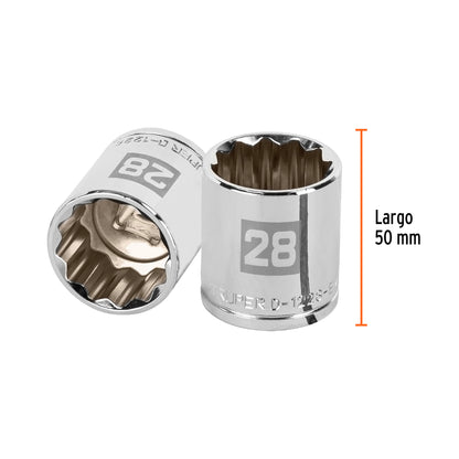 Dado de 28 Mm, 12 Puntas, Cuadro 1/2", Truper