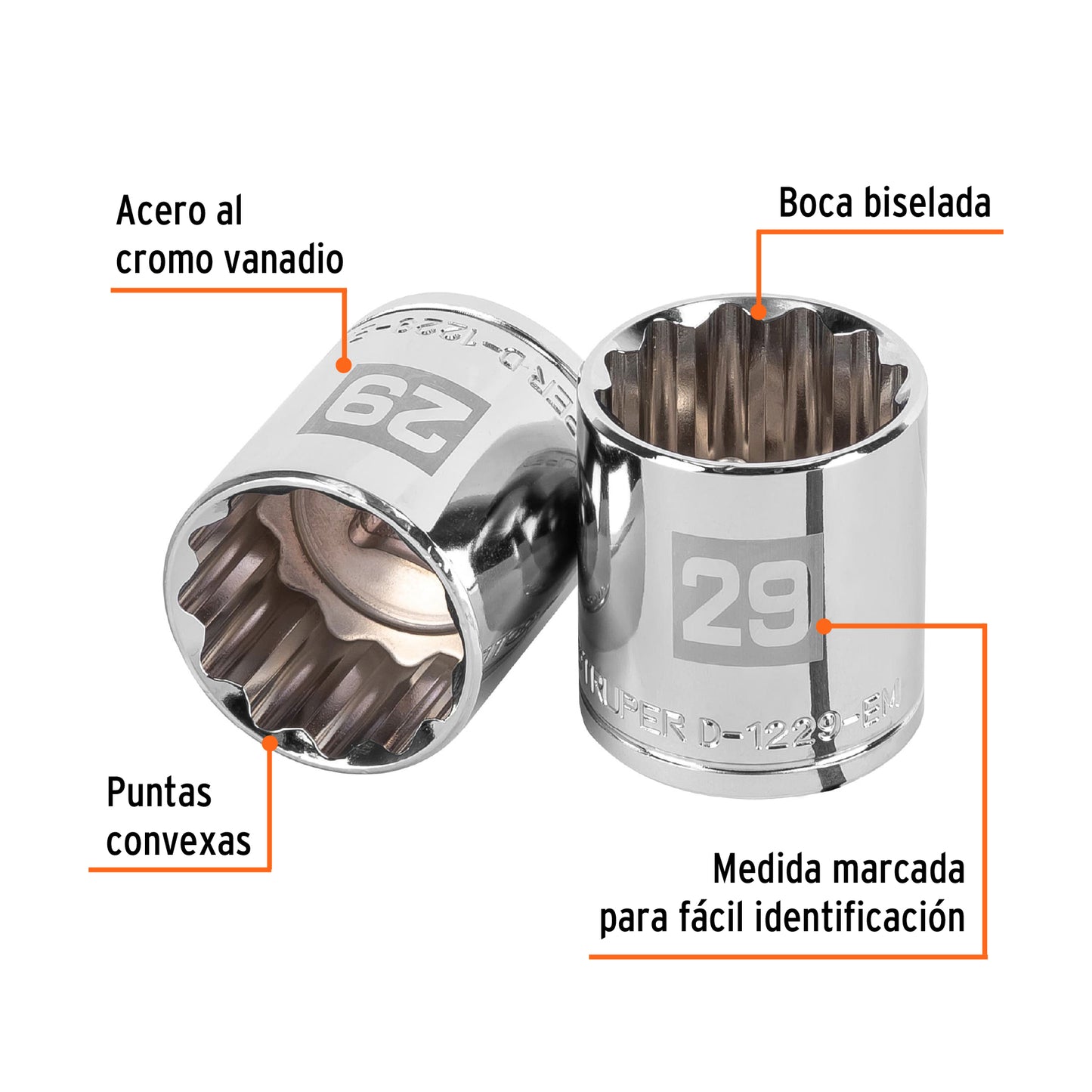 Dado de 29 Mm, 12 Puntas, Cuadro 1/2", Truper