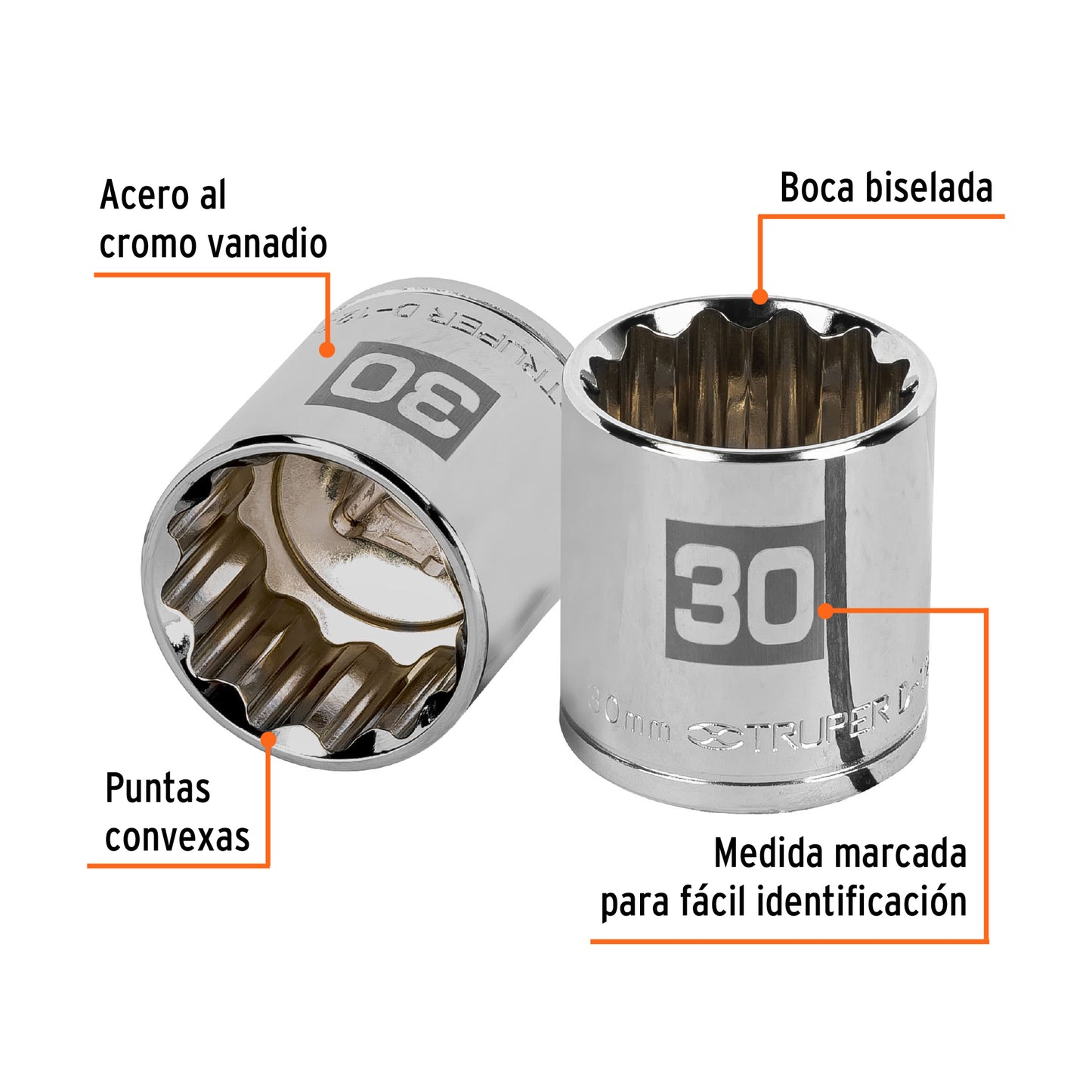 Dado de 30 Mm, 12 Puntas, Cuadro 1/2", Truper