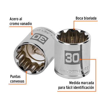 Dado de 30 Mm, 12 Puntas, Cuadro 1/2", Truper