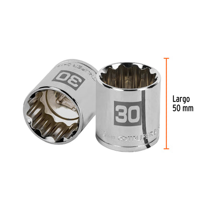 Dado de 30 Mm, 12 Puntas, Cuadro 1/2", Truper