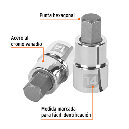 Dado Punta Hexagonal de 14 Mm, Cuadro 1/2", Truper