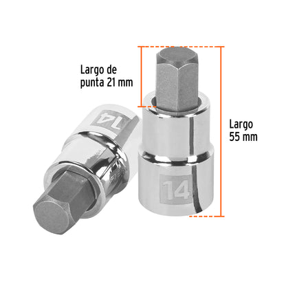 Dado Punta Hexagonal de 14 Mm, Cuadro 1/2", Truper