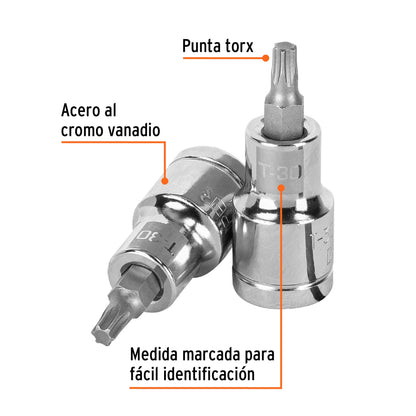 Dado Punta Torx T-30, Cuadro 1/2", Truper