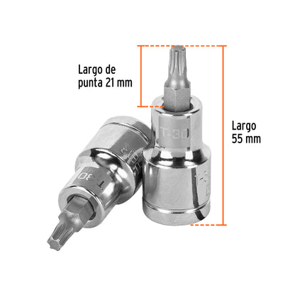 Dado Punta Torx T-30, Cuadro 1/2", Truper