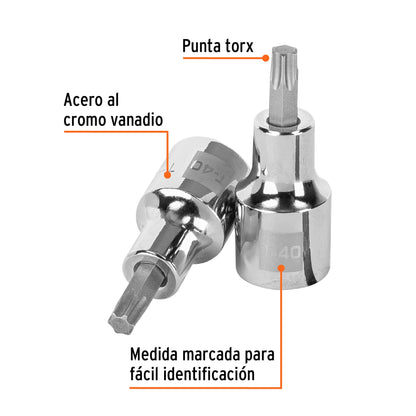 Dado Punta Torx T-40, Cuadro 1/2", Truper