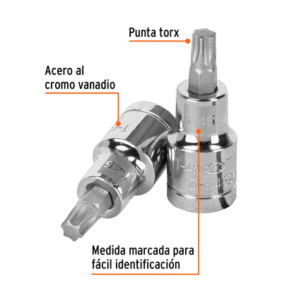 Dado Punta Torx T-45, Cuadro 1/2", Truper