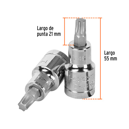 Dado Punta Torx T-45, Cuadro 1/2", Truper