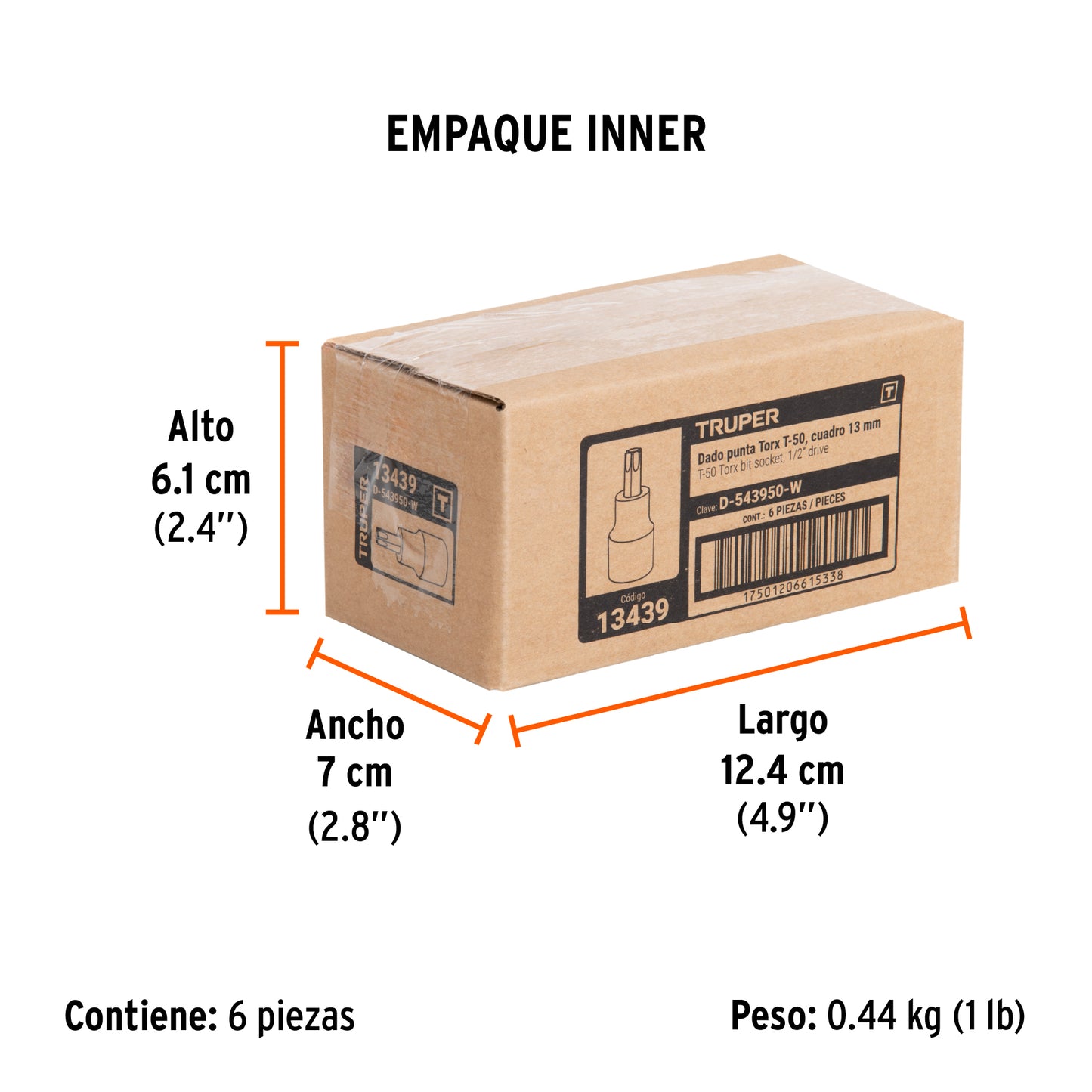 Dado Punta Torx T-50, Cuadro 1/2", Truper