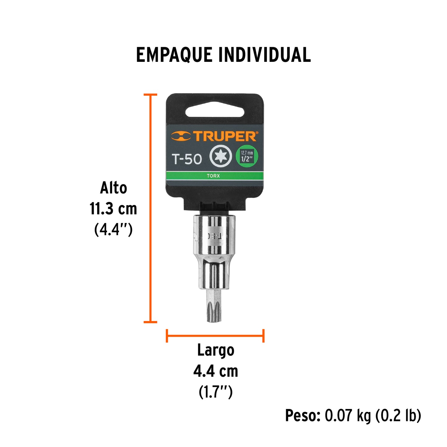 Dado Punta Torx T-50, Cuadro 1/2", Truper