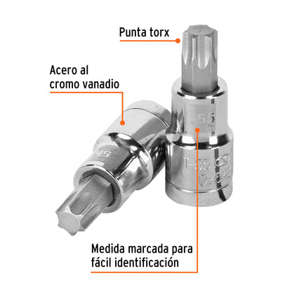 Dado Punta Torx T-55, Cuadro 1/2", Truper