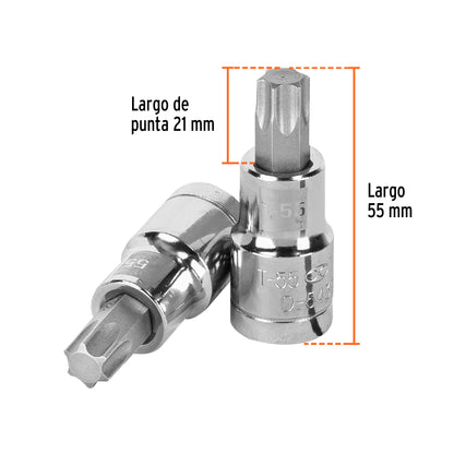 Dado Punta Torx T-55, Cuadro 1/2", Truper