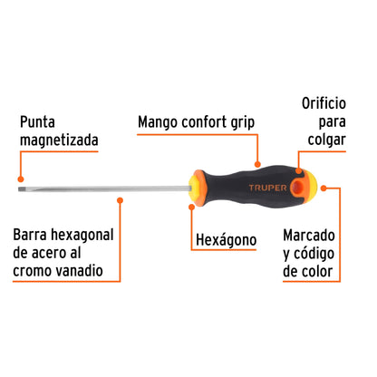 Desarmador Cabinet 1/8" X 4" Mango Comfort Grip, Truper