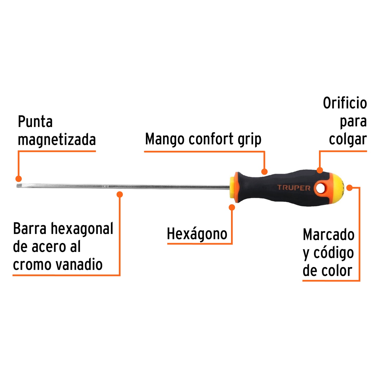 Desarmador Cabinet 1/8" X 6" Mango Comfort Grip, Truper