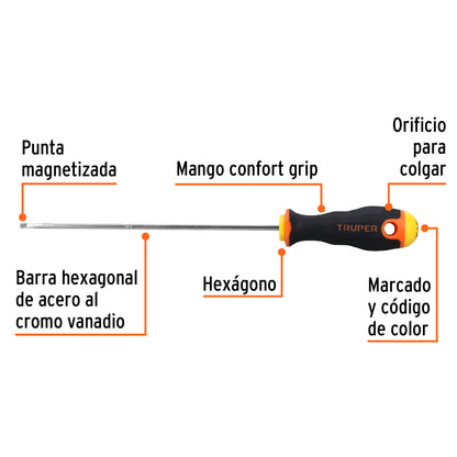 Desarmador Cabinet 1/8" X 6" Mango Comfort Grip, Truper