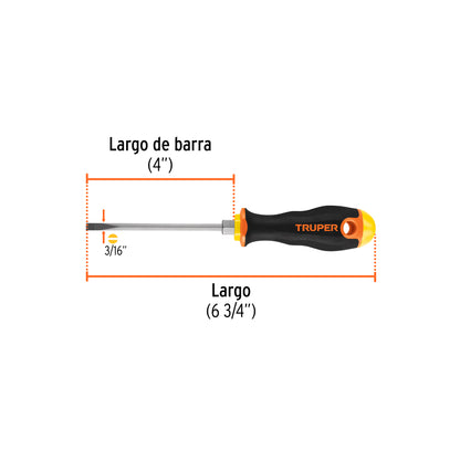 Desarmador Cabinet 3/16" X 4" Mango Comfort Grip, Truper