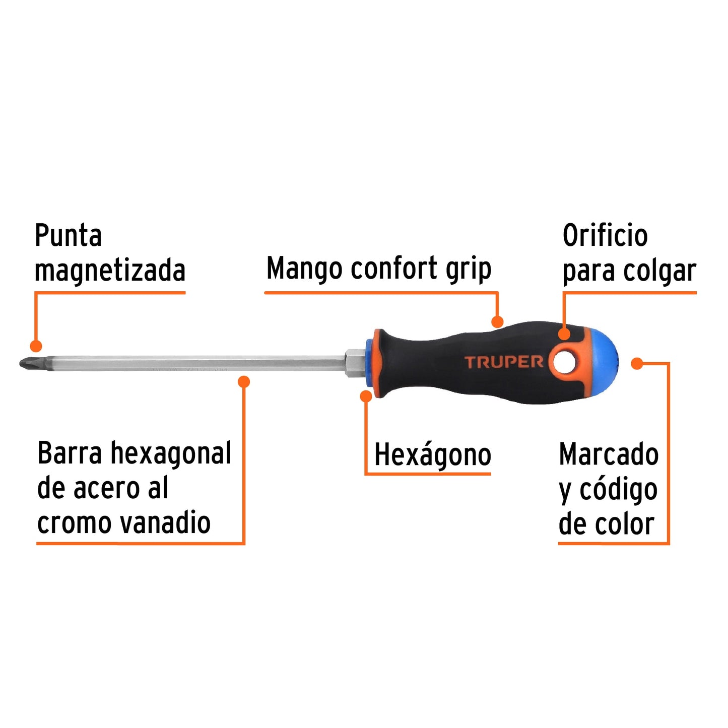 Desarmador de Cruz 1/4" X 6" Mango Comfort Grip, Truper
