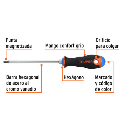 Desarmador de Cruz 1/4" X 6" Mango Comfort Grip, Truper