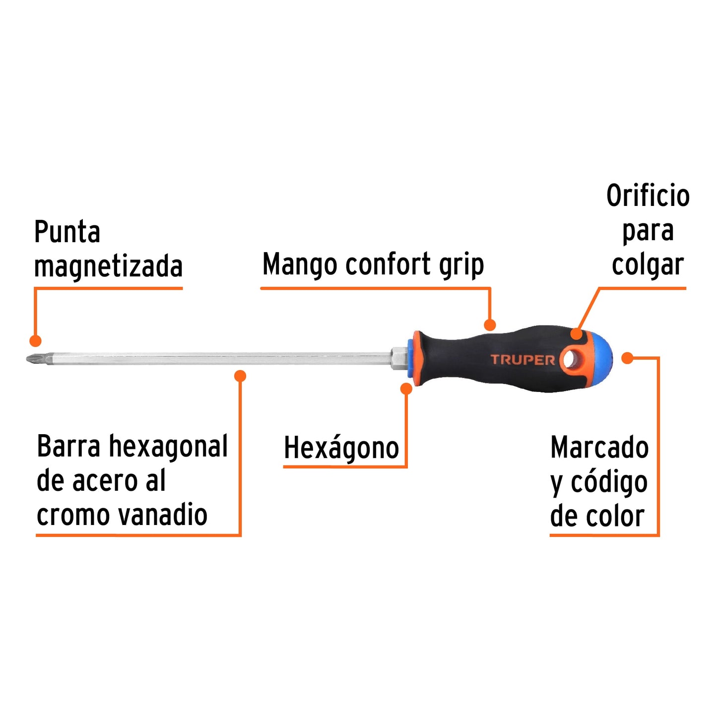Desarmador de Cruz 1/4" X 8" Mango Comfort Grip, Truper