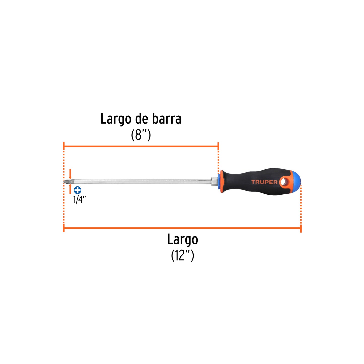 Desarmador de Cruz 1/4" X 8" Mango Comfort Grip, Truper