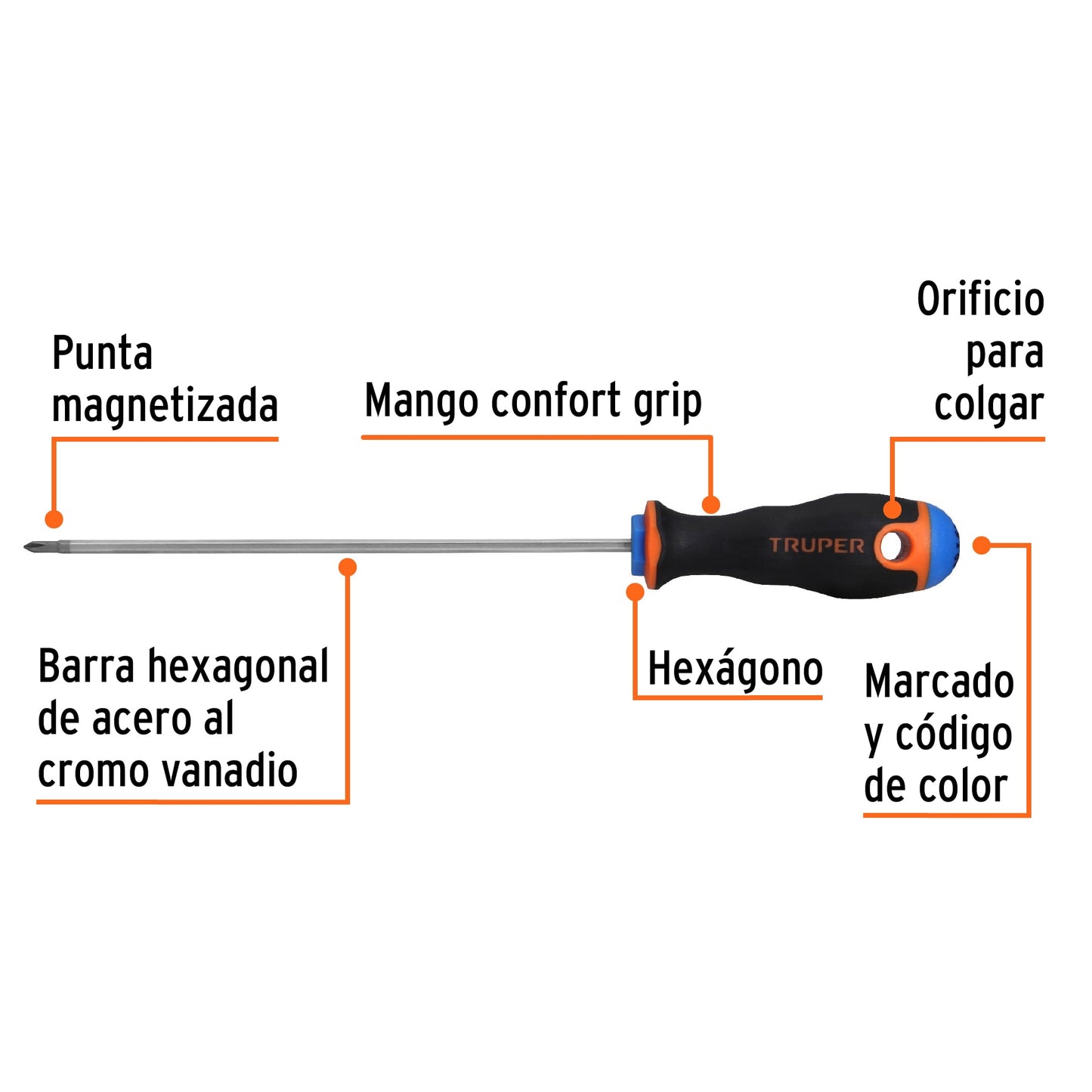 Desarmador de Cruz 1/8" X 6" Mango Comfort Grip, Truper