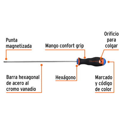 Desarmador de Cruz 1/8" X 8" Mango Comfort Grip, Truper