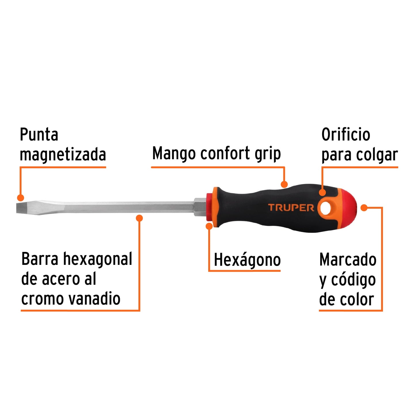 Desarmador Plano 5/16" X 6" Mango Comfort Grip, Truper