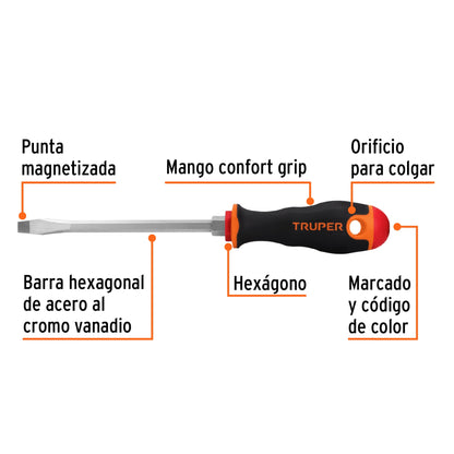 Desarmador Plano 5/16" X 6" Mango Comfort Grip, Truper