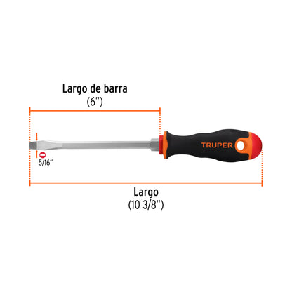 Desarmador Plano 5/16" X 6" Mango Comfort Grip, Truper