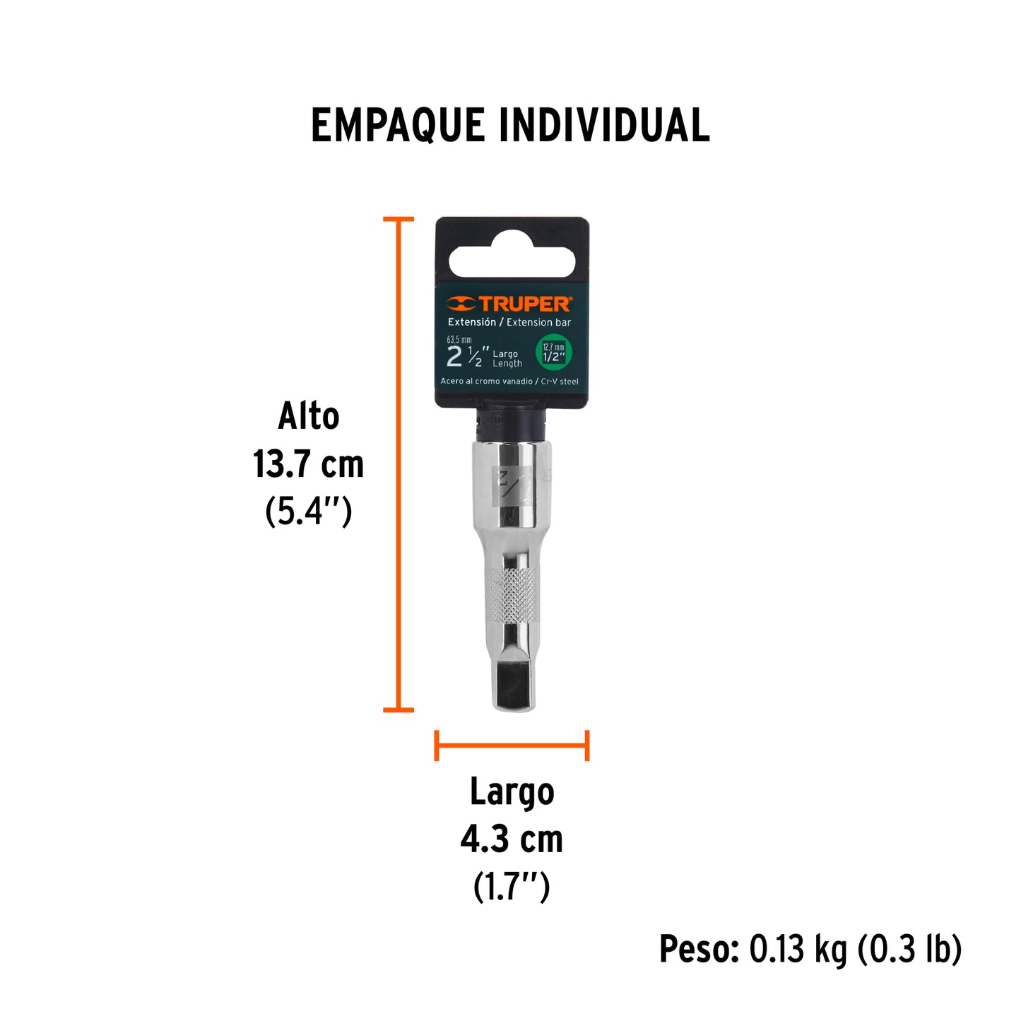 Extensión para Matraca, Cuadro 1/2", Largo 2-1/2", Truper