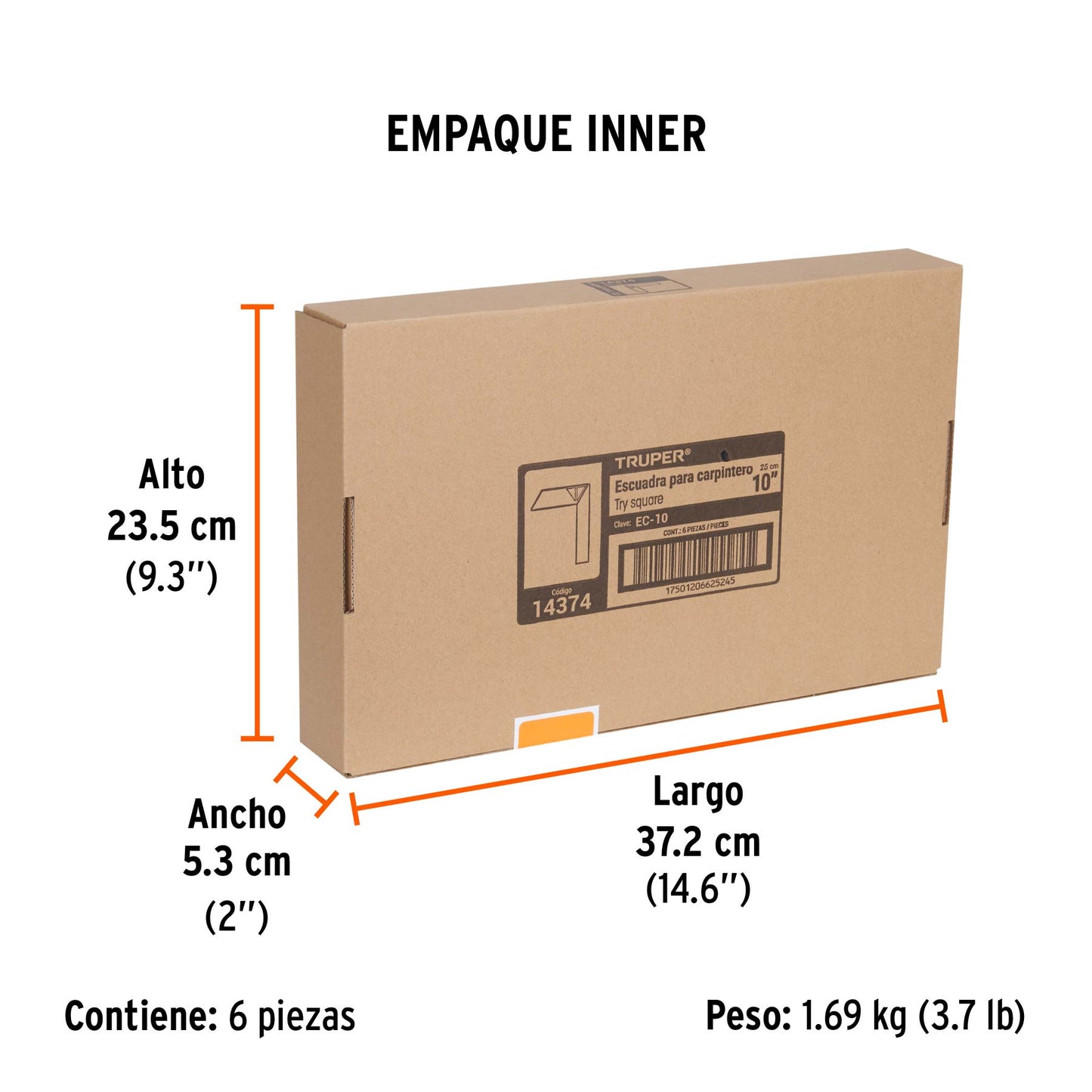 Escuadra 10" para Carpintero con Mango 100% de Aluminio