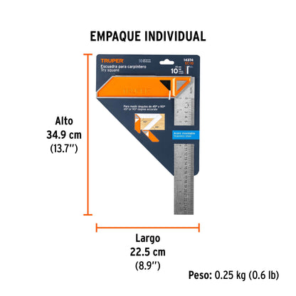 Escuadra 10" para Carpintero con Mango 100% de Aluminio