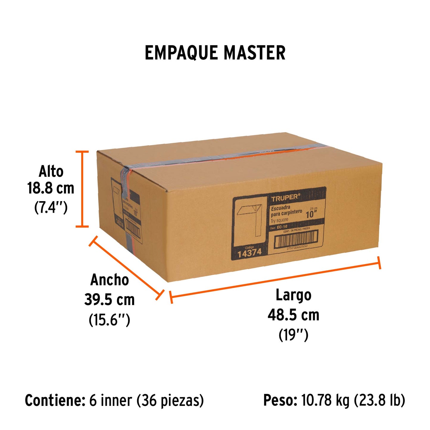 Escuadra 10" para Carpintero con Mango 100% de Aluminio